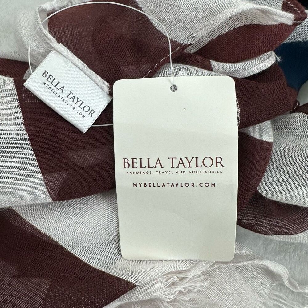 Bella Taylor‎ Salute American Flag Scarf Navy Burgundy Stars Stripes 21x70 NWT - Picture 3 of 7